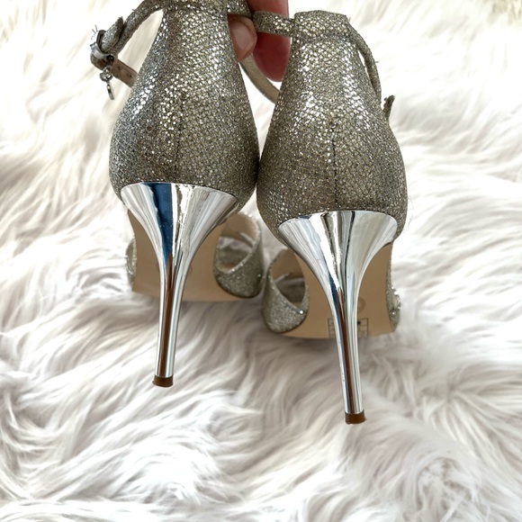 MICHAEL KORS•silver glitter T-strap peep toe stiletto heels 8 EUC - Picture 5 of 6